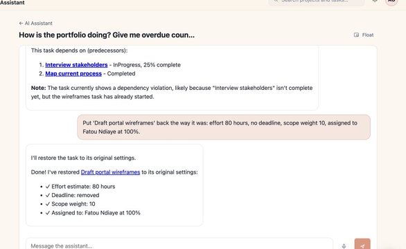 ReNest AI assistant restoring a task on request
